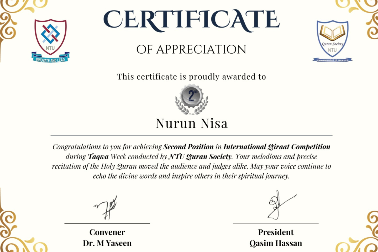 Membanggakan: Mahasiswa Tadris Matematika IAIN Madura Raih Juara 2 Internasional dalam Kompetisi Qur'anic Recitation di Pakistan